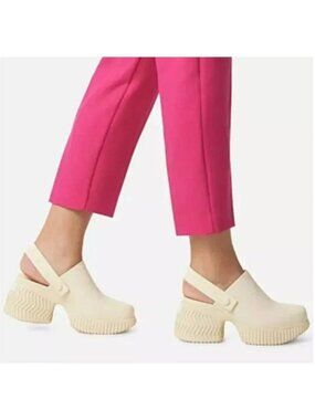 New Sorel ONA Streetworks Heeled Slingback Clogs Womens 9 Honey White Sea Salt N